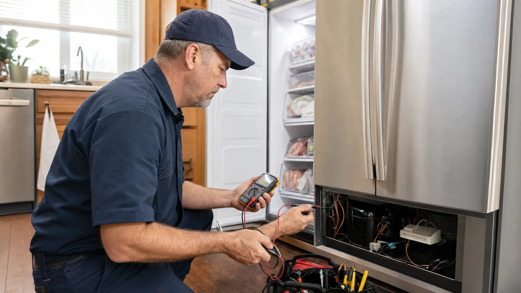 APEX technician inspecting a freezer for freezer icing up in Greater Cleveland
