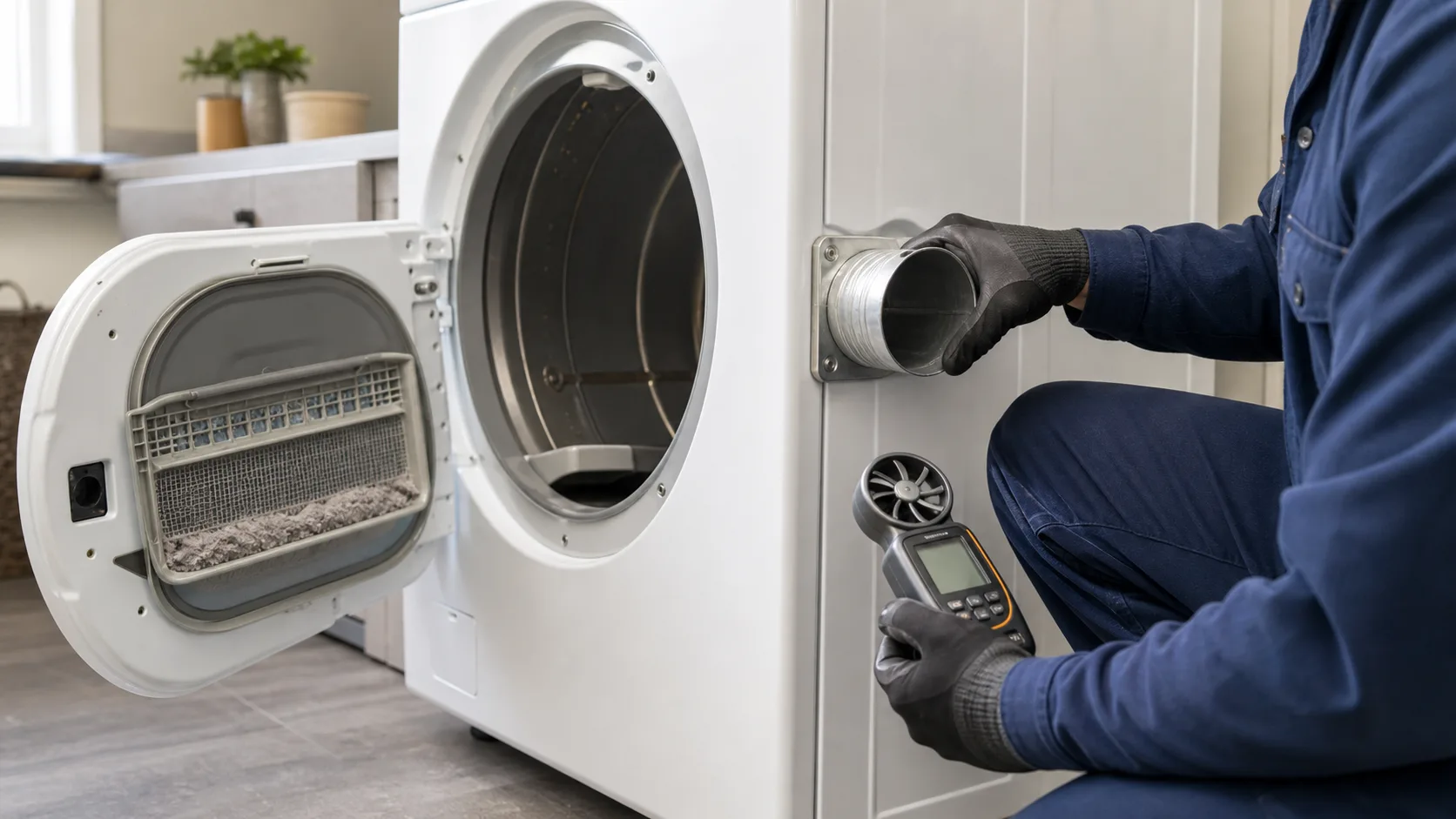 APEX technician inspecting a dryer for dryer not heating in Greater Cleveland