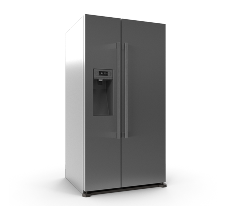 Refrigerator appliance, side-by-side design, featuring ice and water dispenser, representing APEX Appliance Repair's refrigerator repair services in Bedford, Ohio.