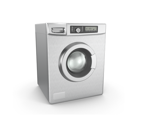 Modern front-loading washing machine with a sleek silver design, featured prominently for APEX Appliance Repair's washer repair services in Greater Cleveland.